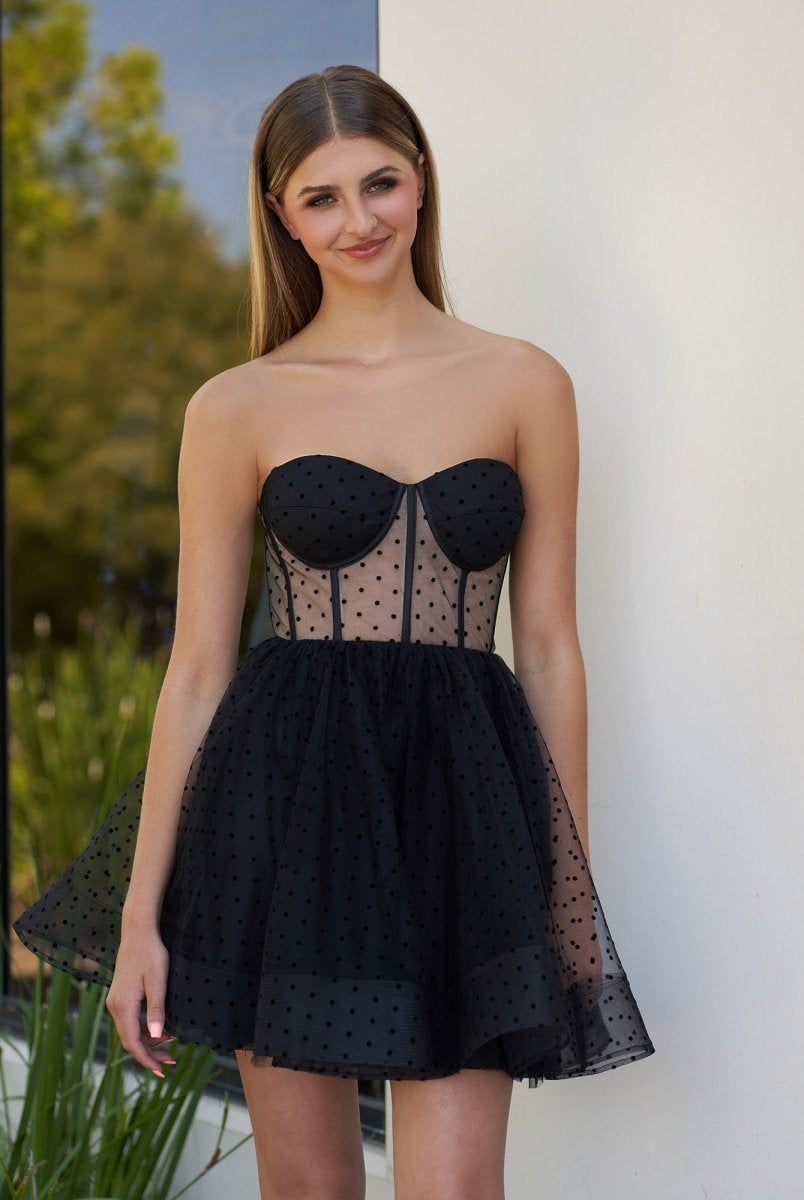 Eldona | A - Line Dotted Tulle Corset Short Homecoming Dress - KissProm