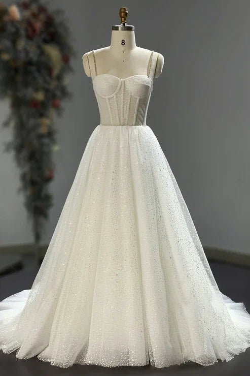 Spaghetti Straps Sparkly Bohemian Wedding Dress