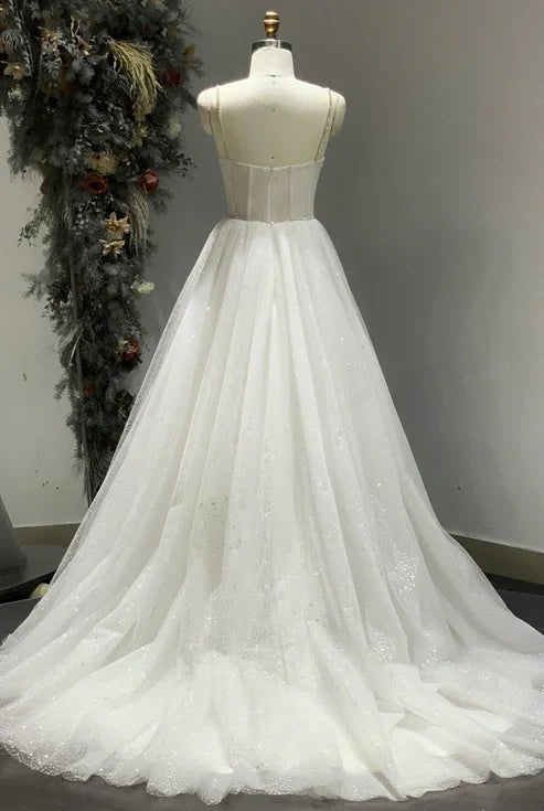 Spaghetti Straps Sparkly Bohemian Wedding Dress