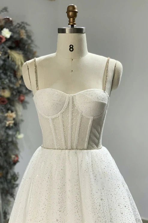 Spaghetti Straps Sparkly Bohemian Wedding Dress