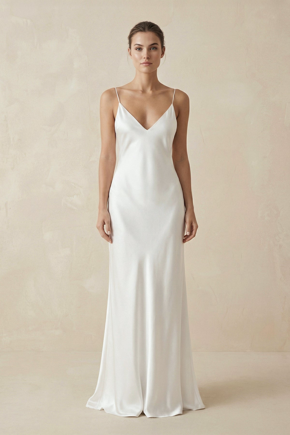 Spaghetti Straps V-neck Simple Beach Wedding Dress, Diamond White / 8 Spaghetti Straps V-neck Simple Beach Wedding Dress, Diamond White / 8