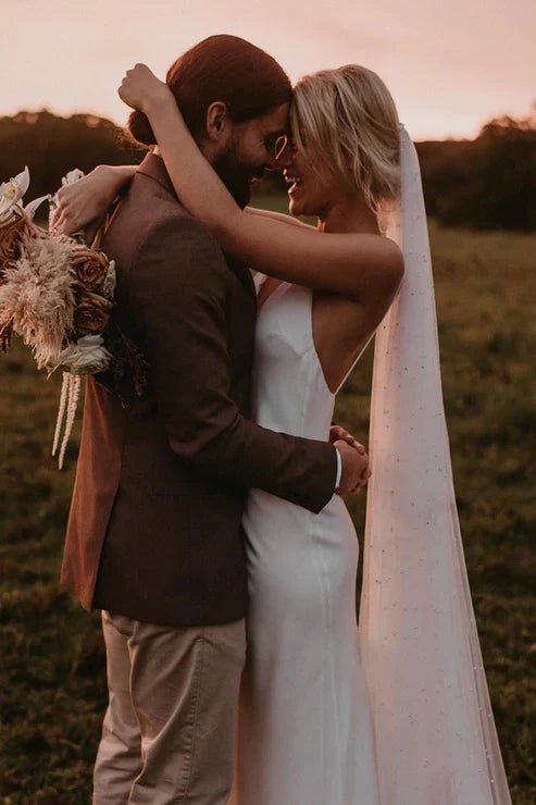 Spaghetti Straps V-neck Simple Beach Wedding Dress