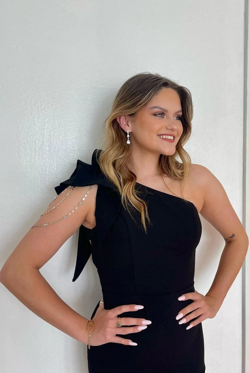 Selah | Sparkly Black Tight Short Homecoming Dress with Slit