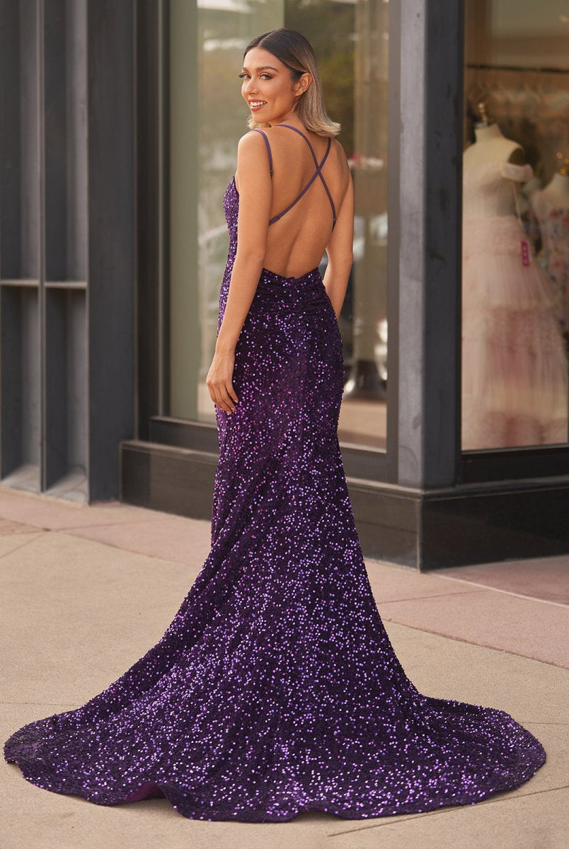 Maddison |Sparkly Blue Mermaid Sequins Long Backless Prom Dress