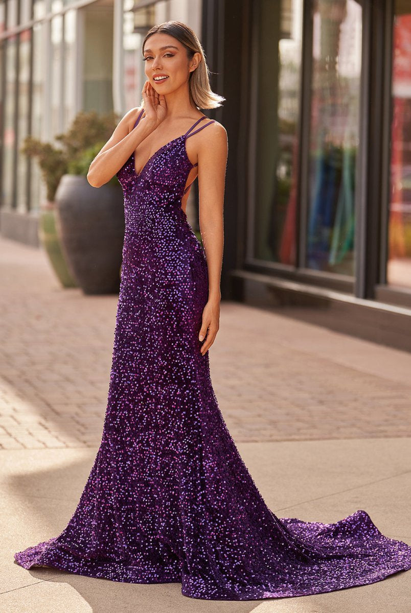 Maddison |Sparkly Blue Mermaid Sequins Long Backless Prom Dress
