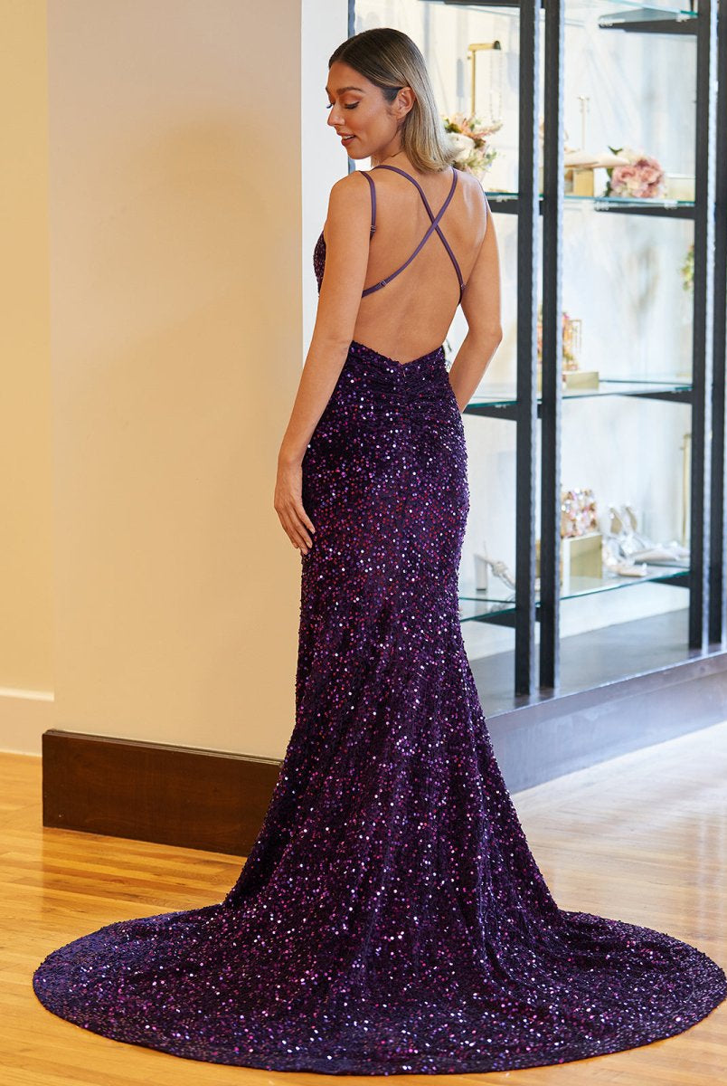 Maddison |Sparkly Blue Mermaid Sequins Long Backless Prom Dress