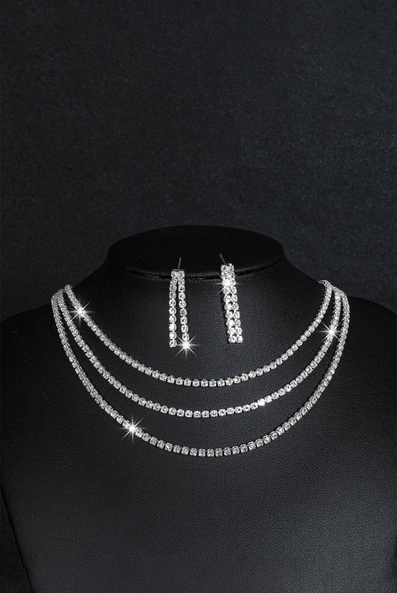 Sparkly Multilayer Thin Rhinestone Necklace And Earrings Set - KissProm