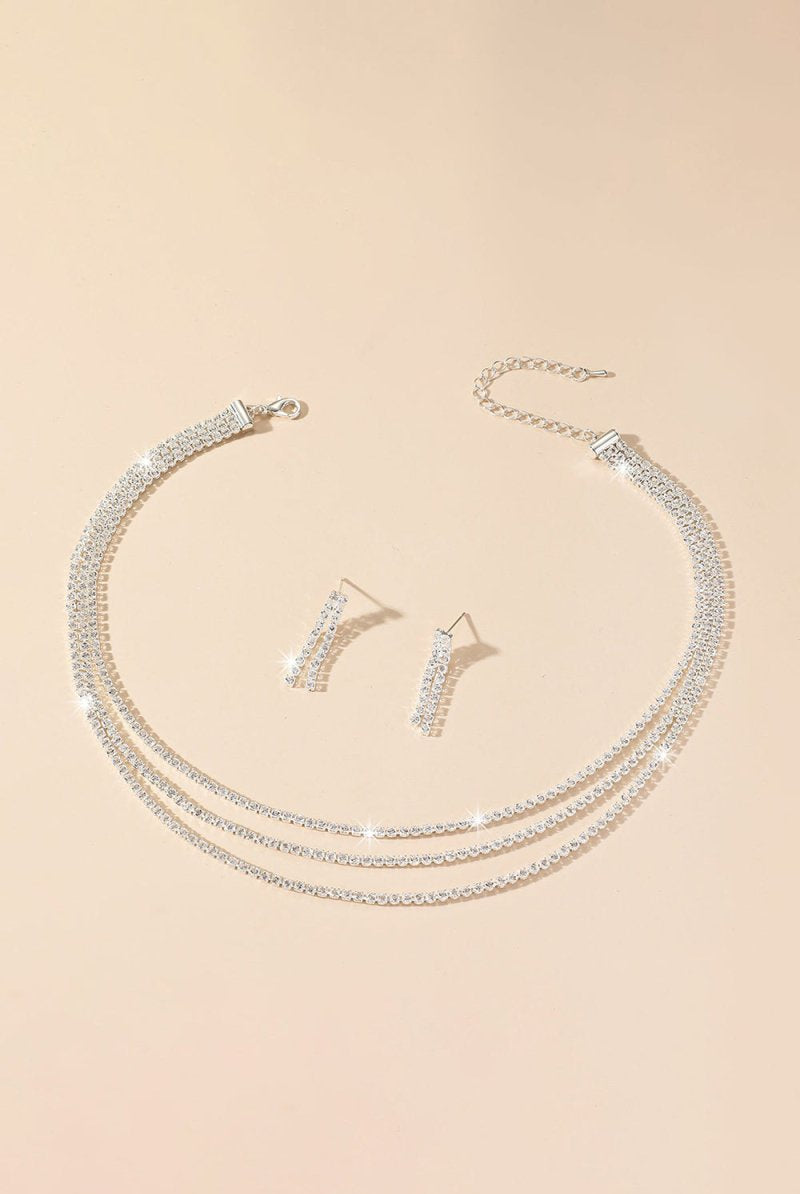 Sparkly Multilayer Thin Rhinestone Necklace And Earrings Set - KissProm