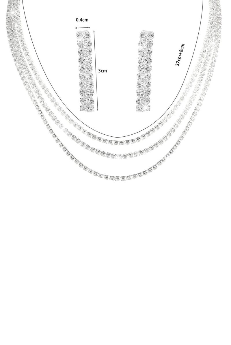 Sparkly Multilayer Thin Rhinestone Necklace And Earrings Set - KissProm