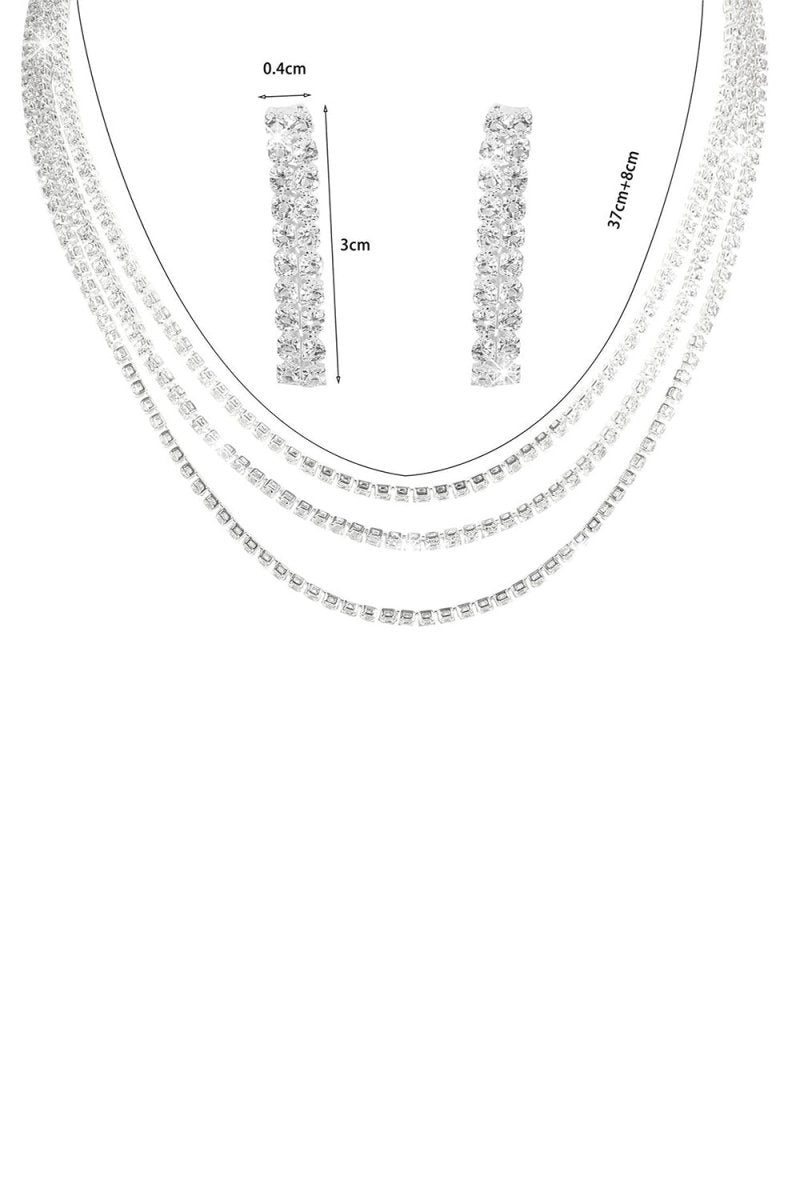 Sparkly Multilayer Thin Rhinestone Necklace And Earrings Set - KissProm