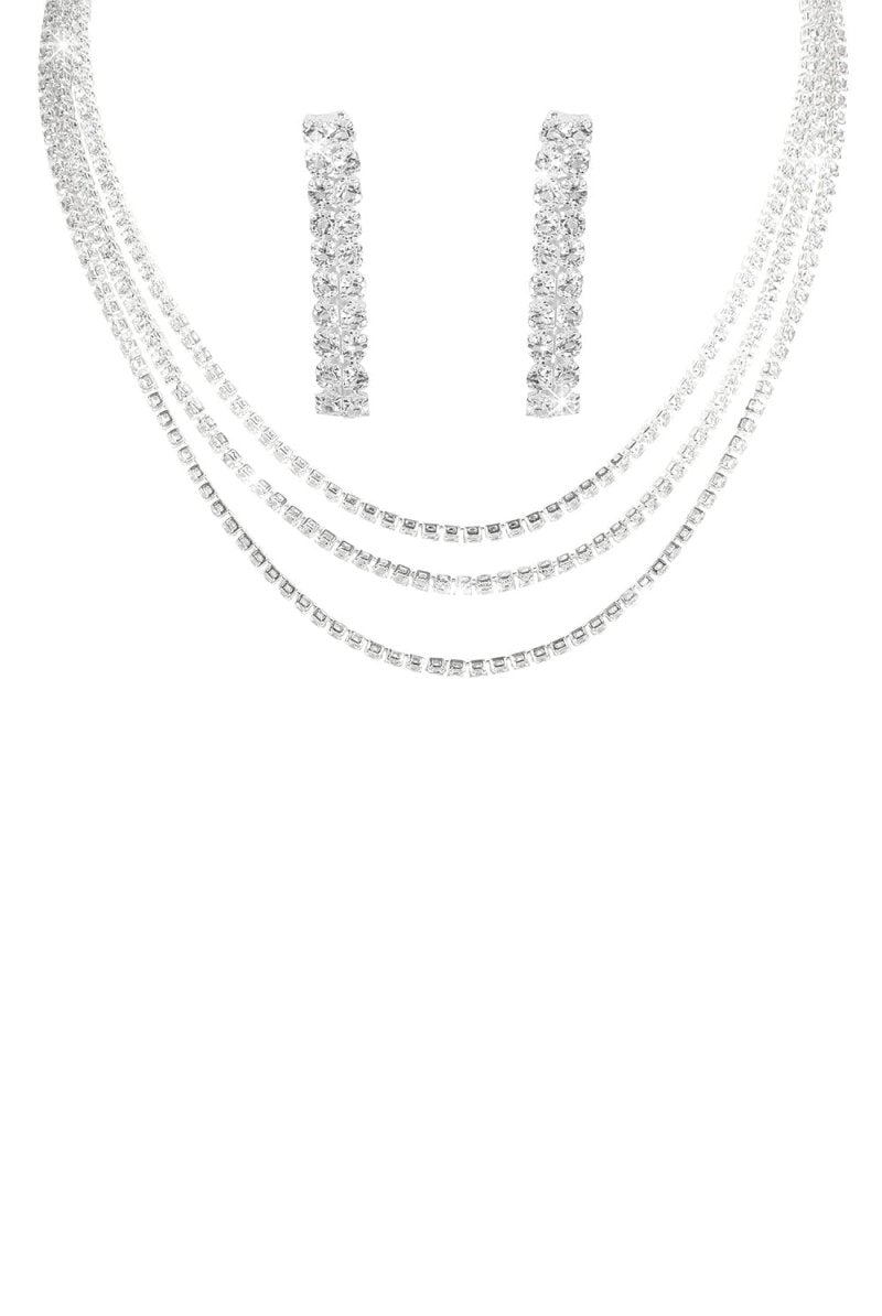 Sparkly Multilayer Thin Rhinestone Necklace And Earrings Set - KissProm