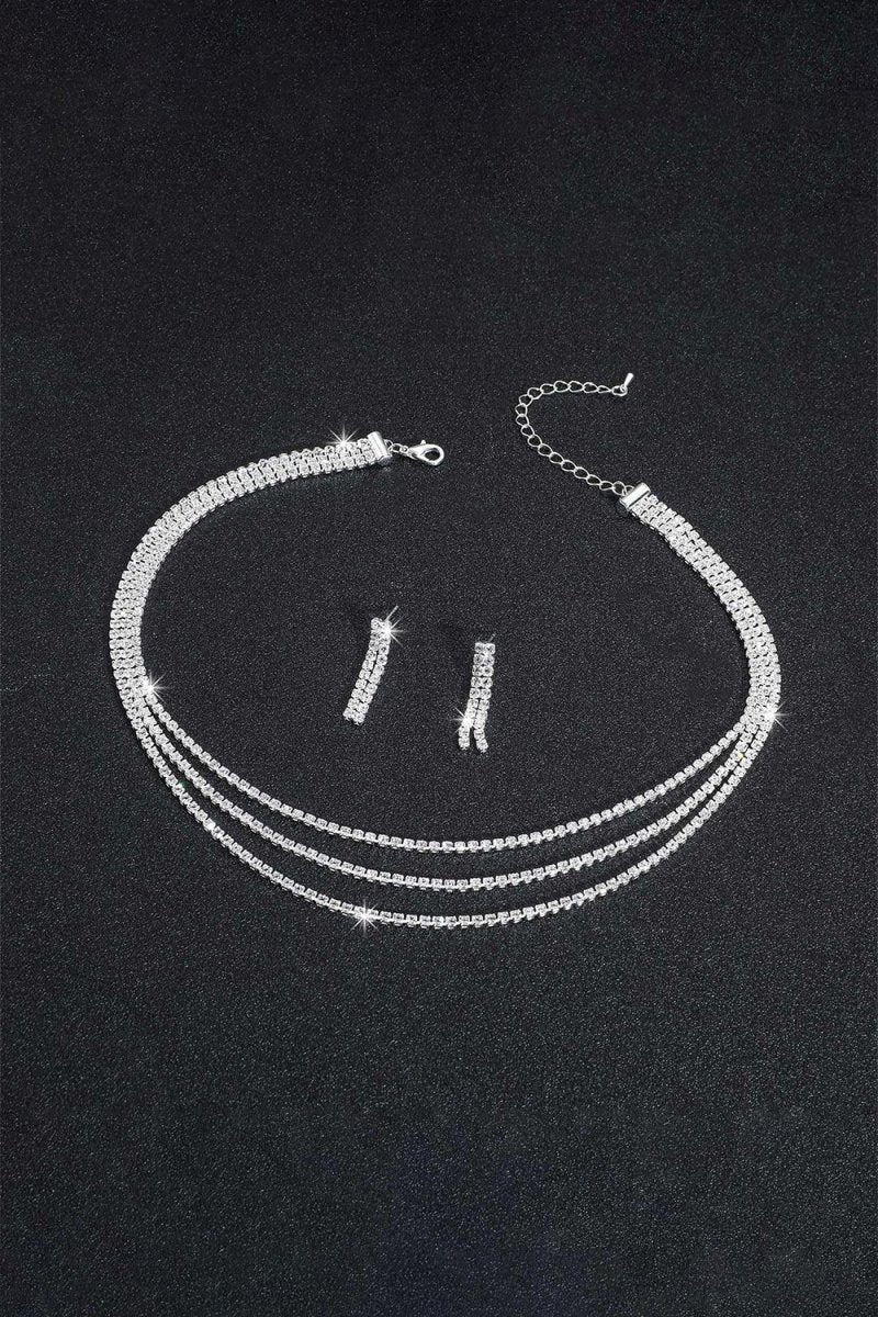 Sparkly Multilayer Thin Rhinestone Necklace And Earrings Set - KissProm