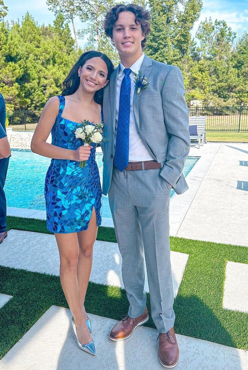 Luz | Sparkly Silver Scoop Neck Mirror Tight Short Homecoming Dress