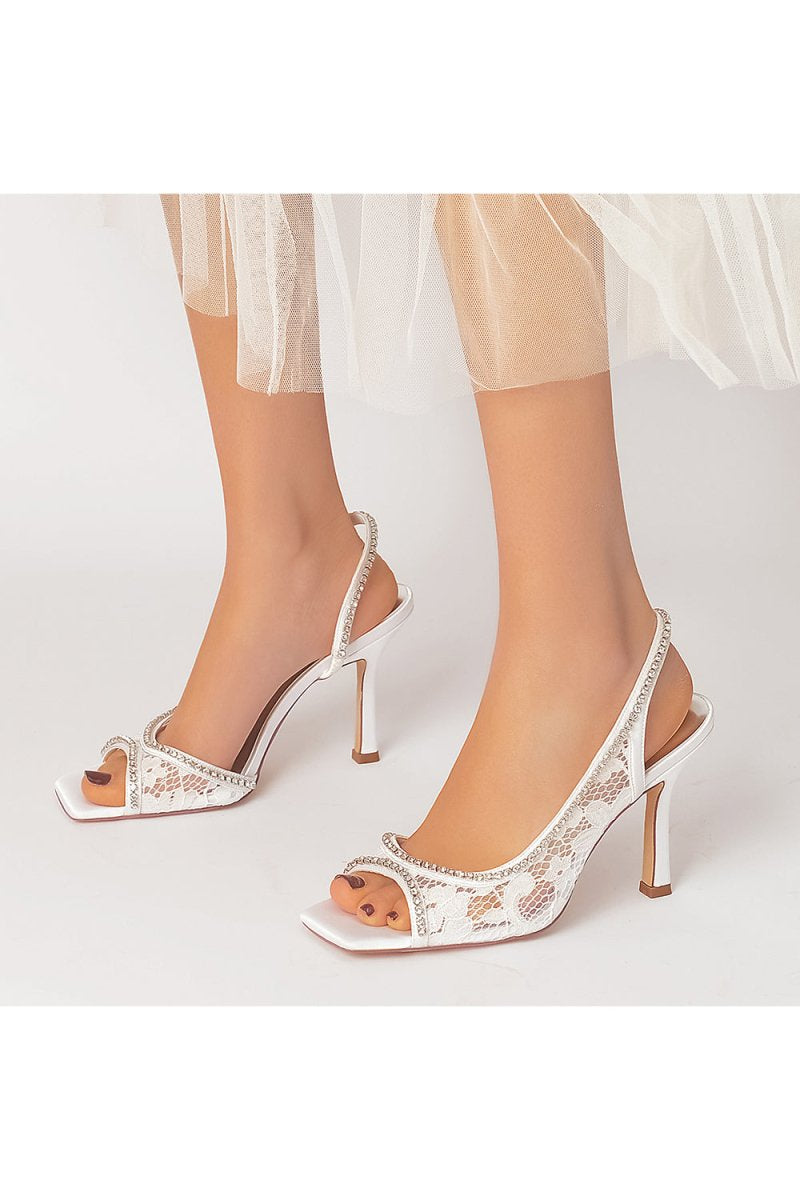 Square PeepToe Beaded Lace Wedding Shoes