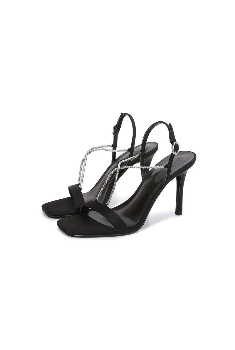 Square Toe Stiletto Black High Heels with Beading - KissProm