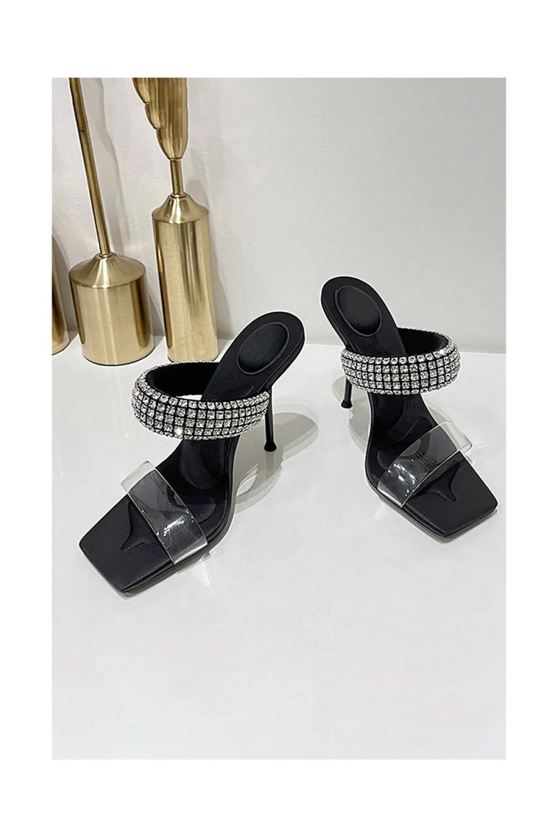 Square Toe Stiletto High Heels with Beading - KissProm
