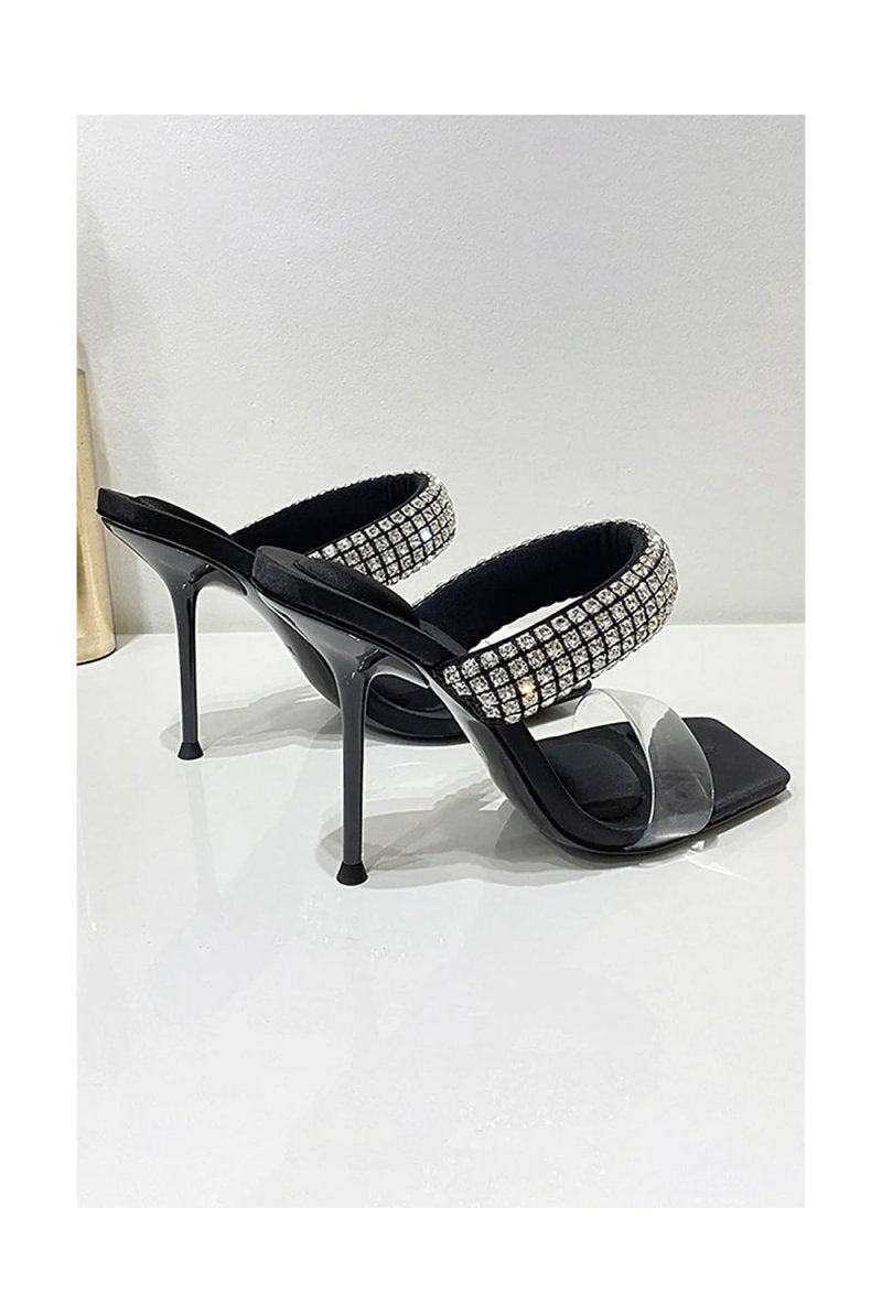 Square Toe Stiletto High Heels with Beading - KissProm