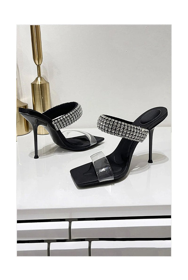 Square Toe Stiletto High Heels with Beading - KissProm