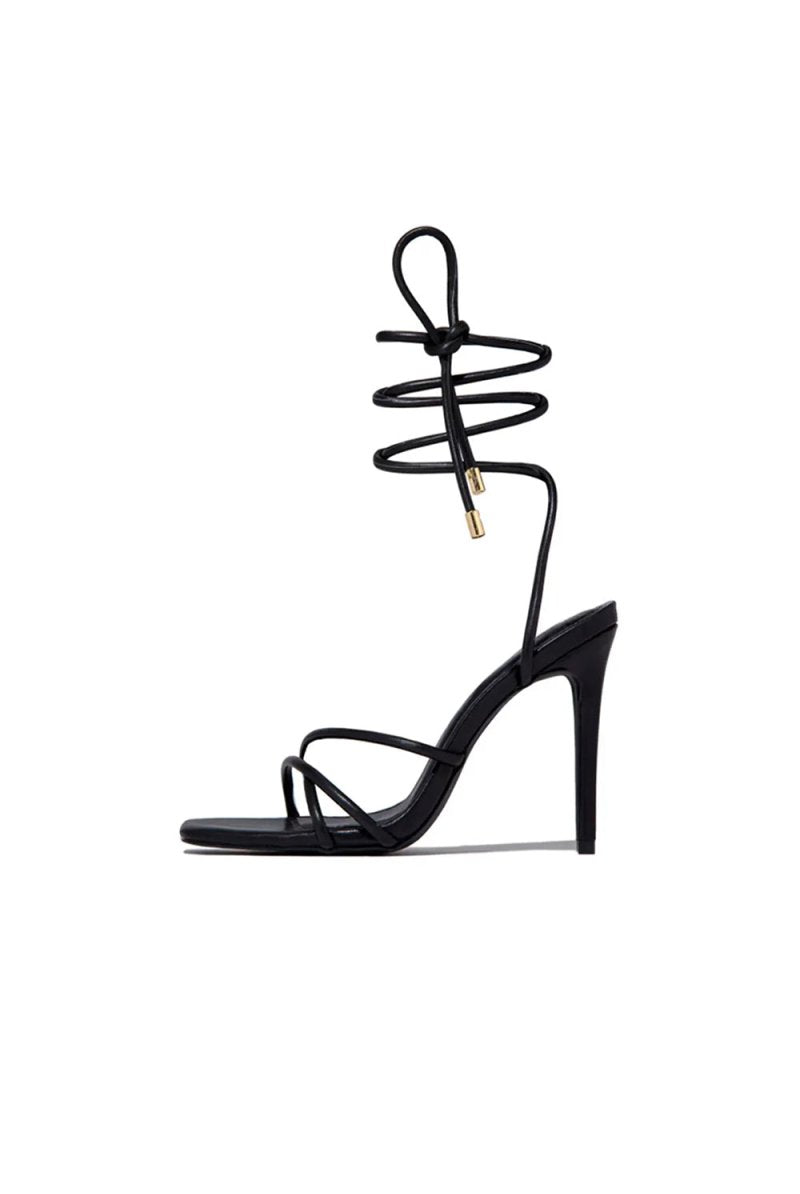 Squared Open Toe Strappy Silhouette Ankle Wrap Women Heeled Sandal - KissProm