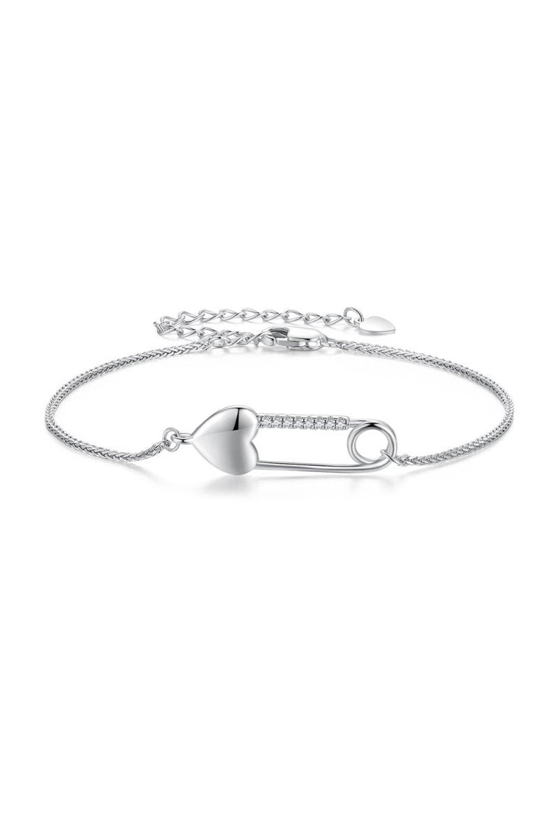 Sterling Silver Bracelet Chain with Heart Pin - KissProm