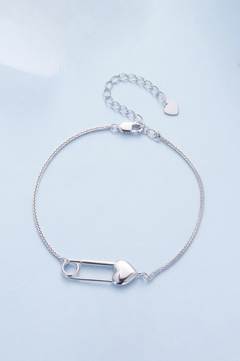 Sterling Silver Bracelet Chain with Heart Pin - KissProm
