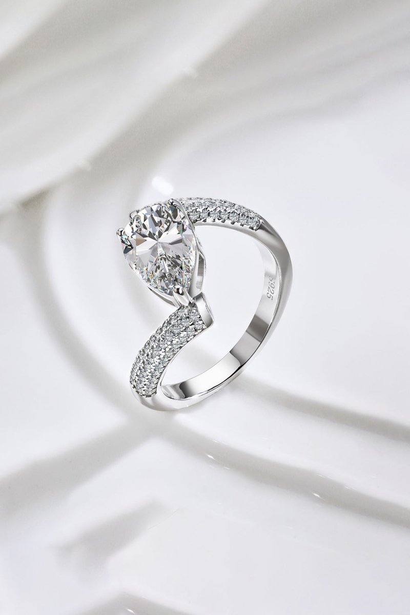 Sterling Silver Crushed Ice Pear Cut White Gemstone Wedding Ring - KissProm