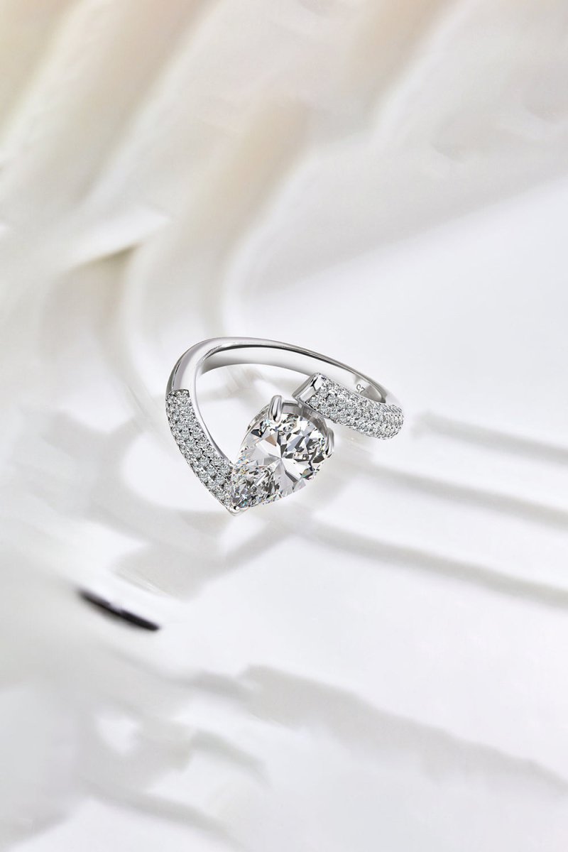 Sterling Silver Crushed Ice Pear Cut White Gemstone Wedding Ring - KissProm