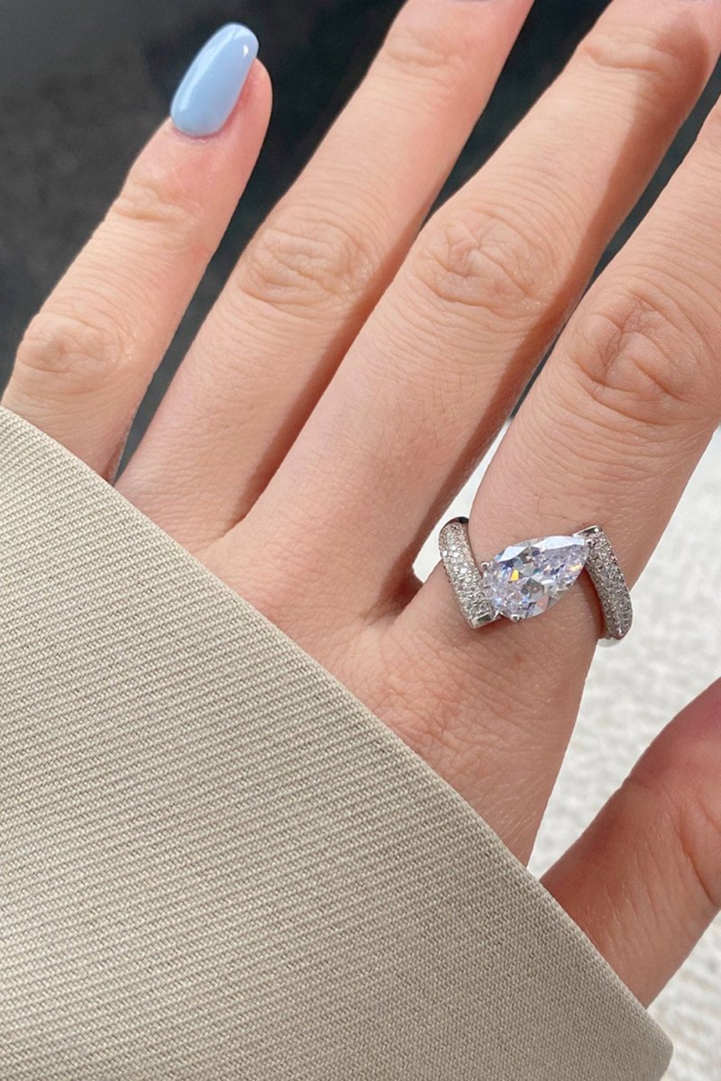 Sterling Silver Crushed Ice Pear Cut White Gemstone Wedding Ring - KissProm