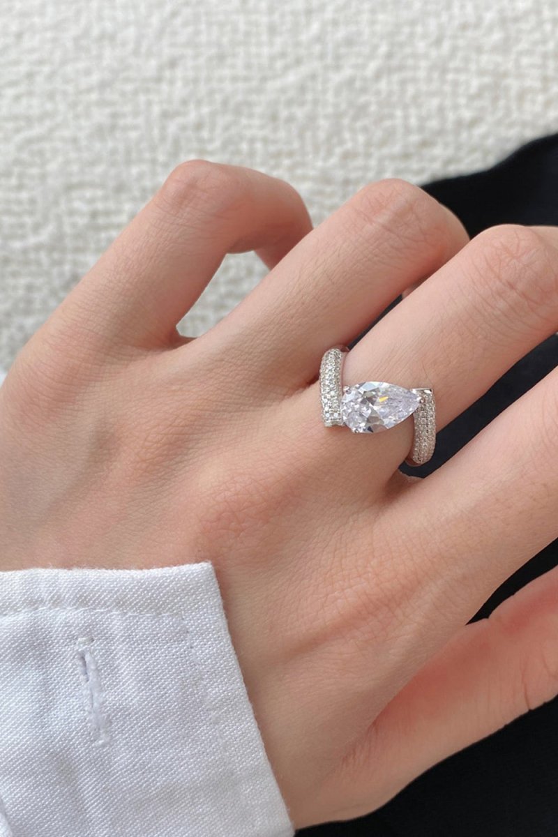 Sterling Silver Crushed Ice Pear Cut White Gemstone Wedding Ring - KissProm