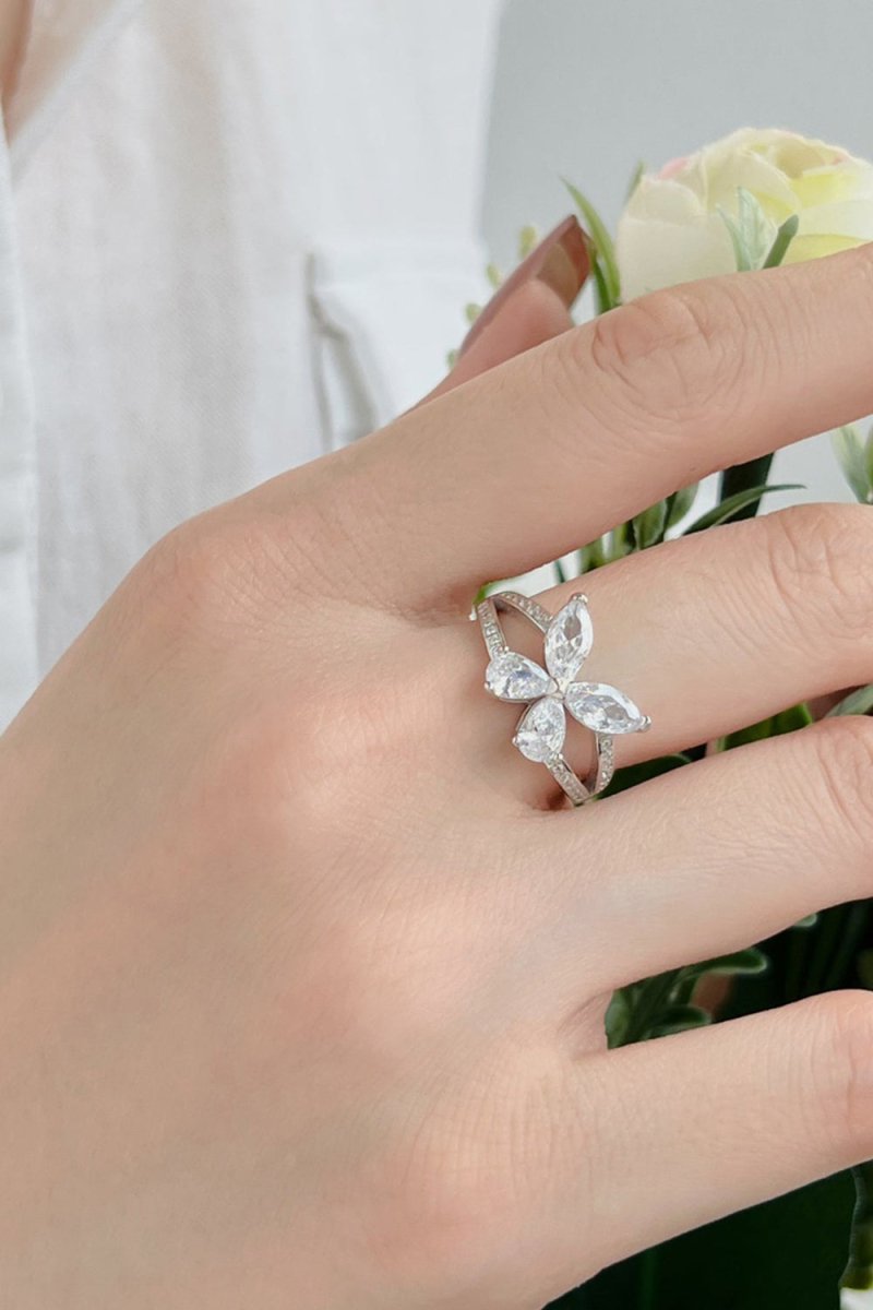 Sterling Silver Marquise Shape Butterfly Ring - KissProm