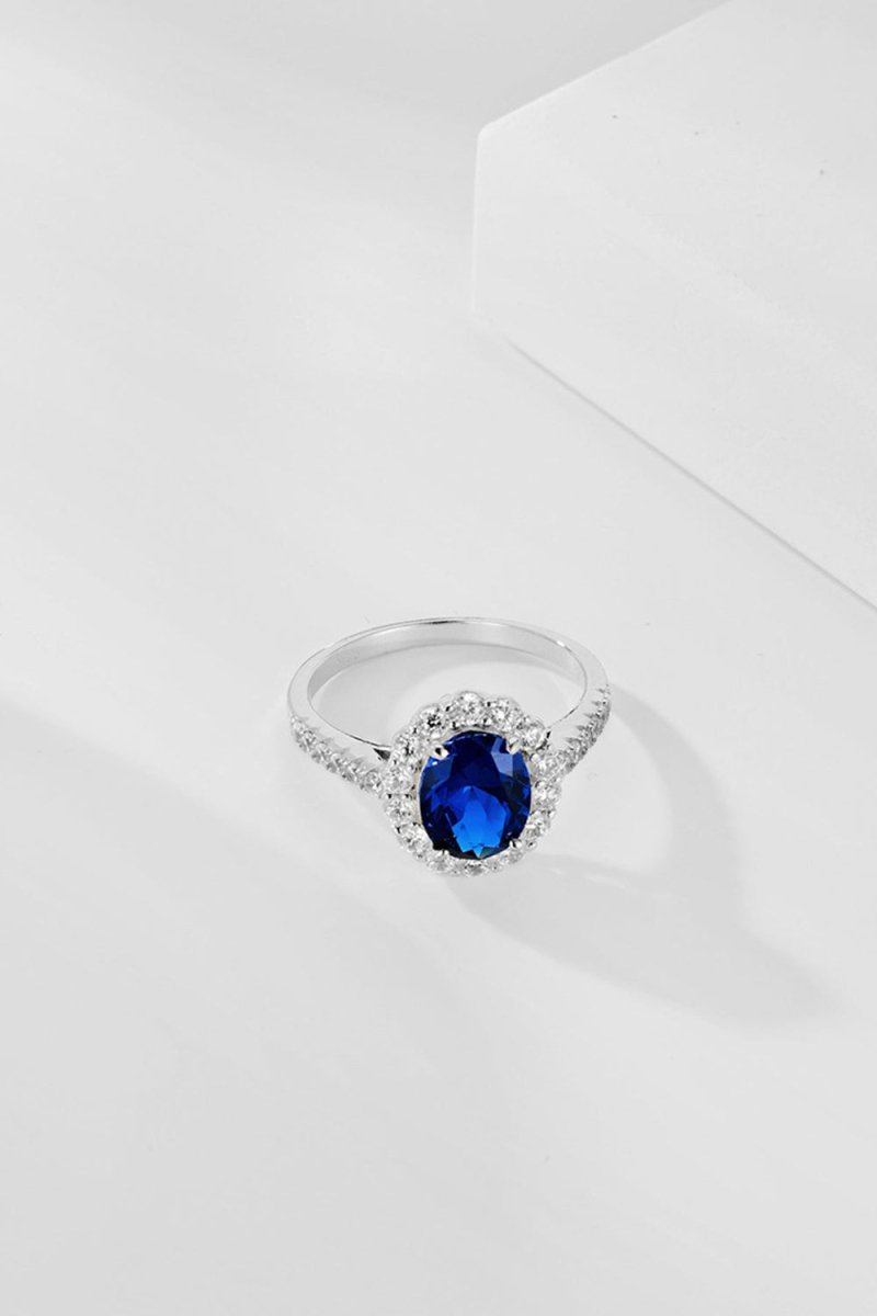 Sterling Silver Oval Royal Blue Sapphire Ring - KissProm