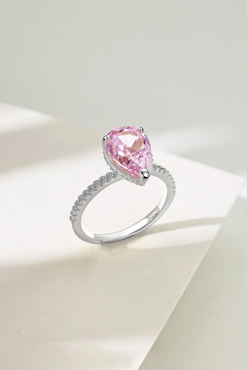 Sterling Silver Pear Cut Radiant Zircon Engagement Ring