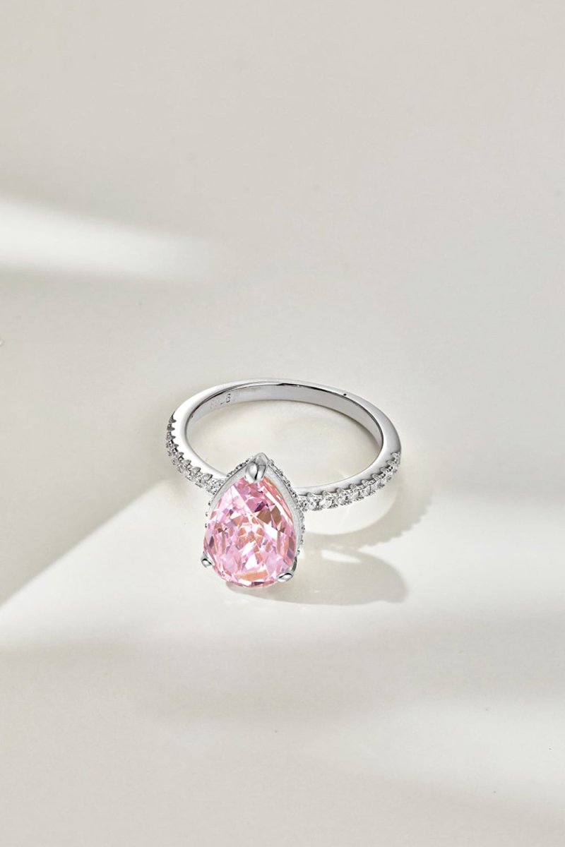 Sterling Silver Pear Cut Radiant Zircon Engagement Ring