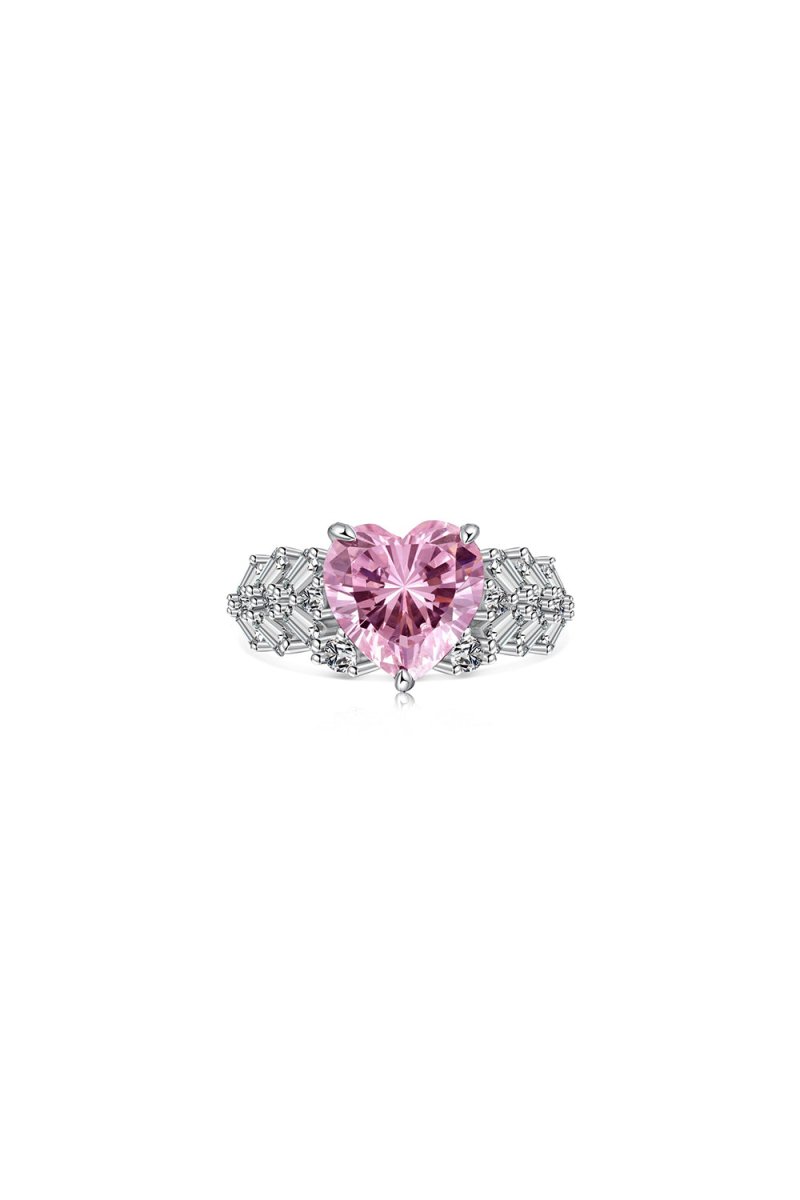 Sterling Silver Pink Heart Zircon Luxury Half Setting Ring - KissProm