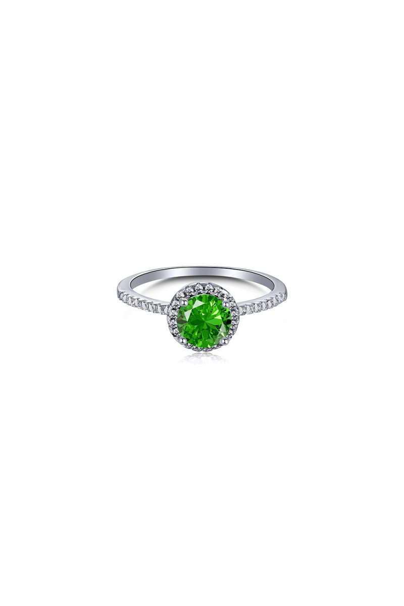 Sterling Silver Round Emerald Ring - KissProm