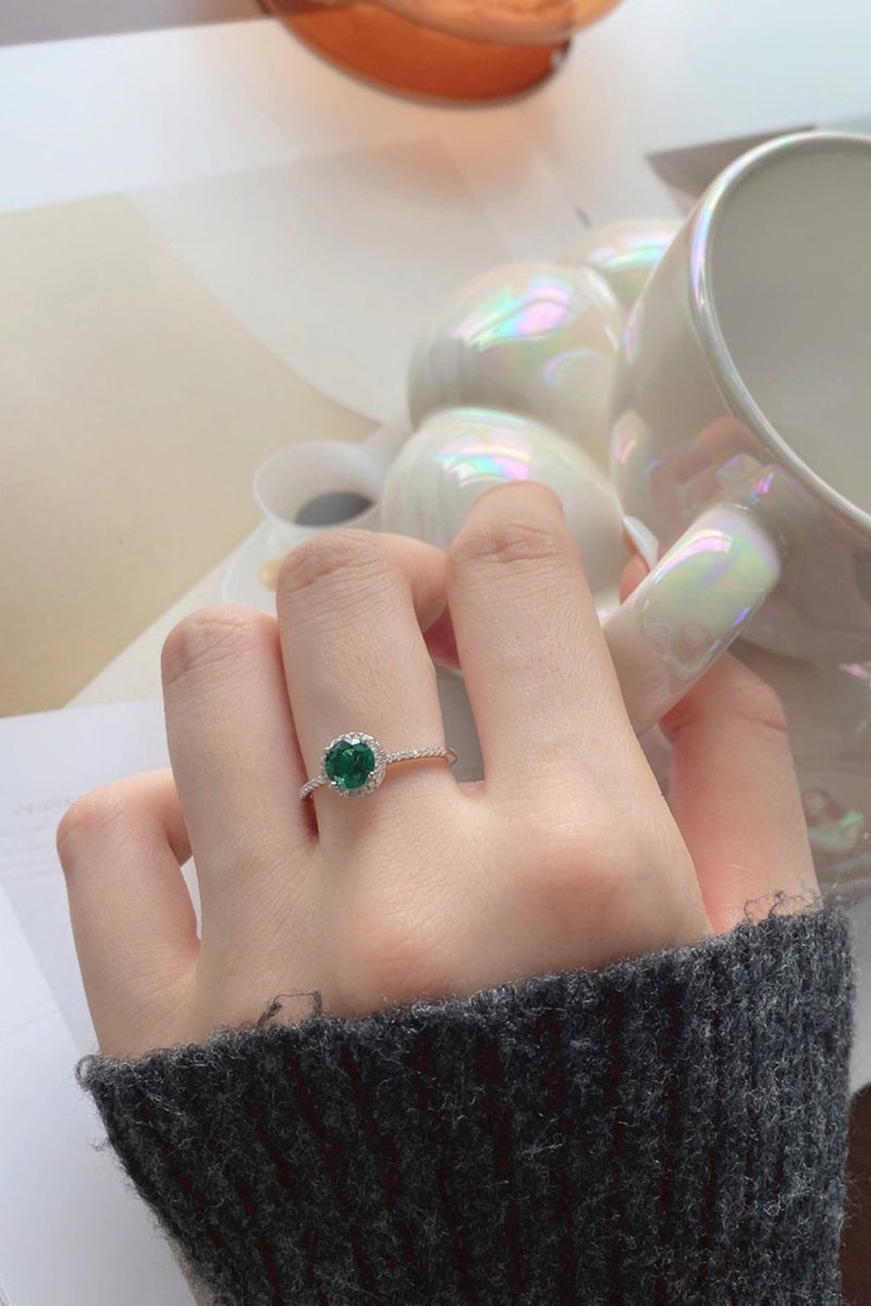 Sterling Silver Round Emerald Ring - KissProm