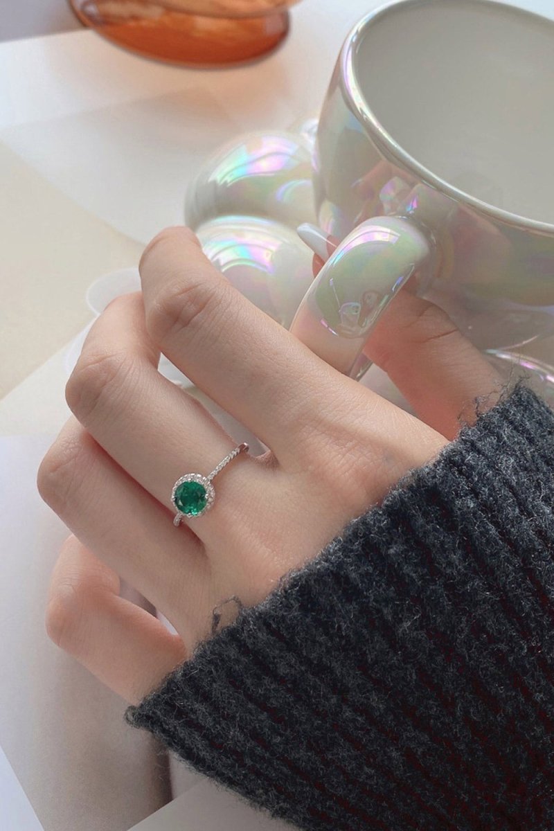 Sterling Silver Round Emerald Ring - KissProm