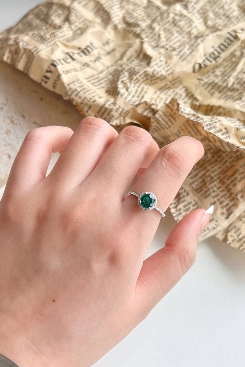 Sterling Silver Round Emerald Ring - KissProm