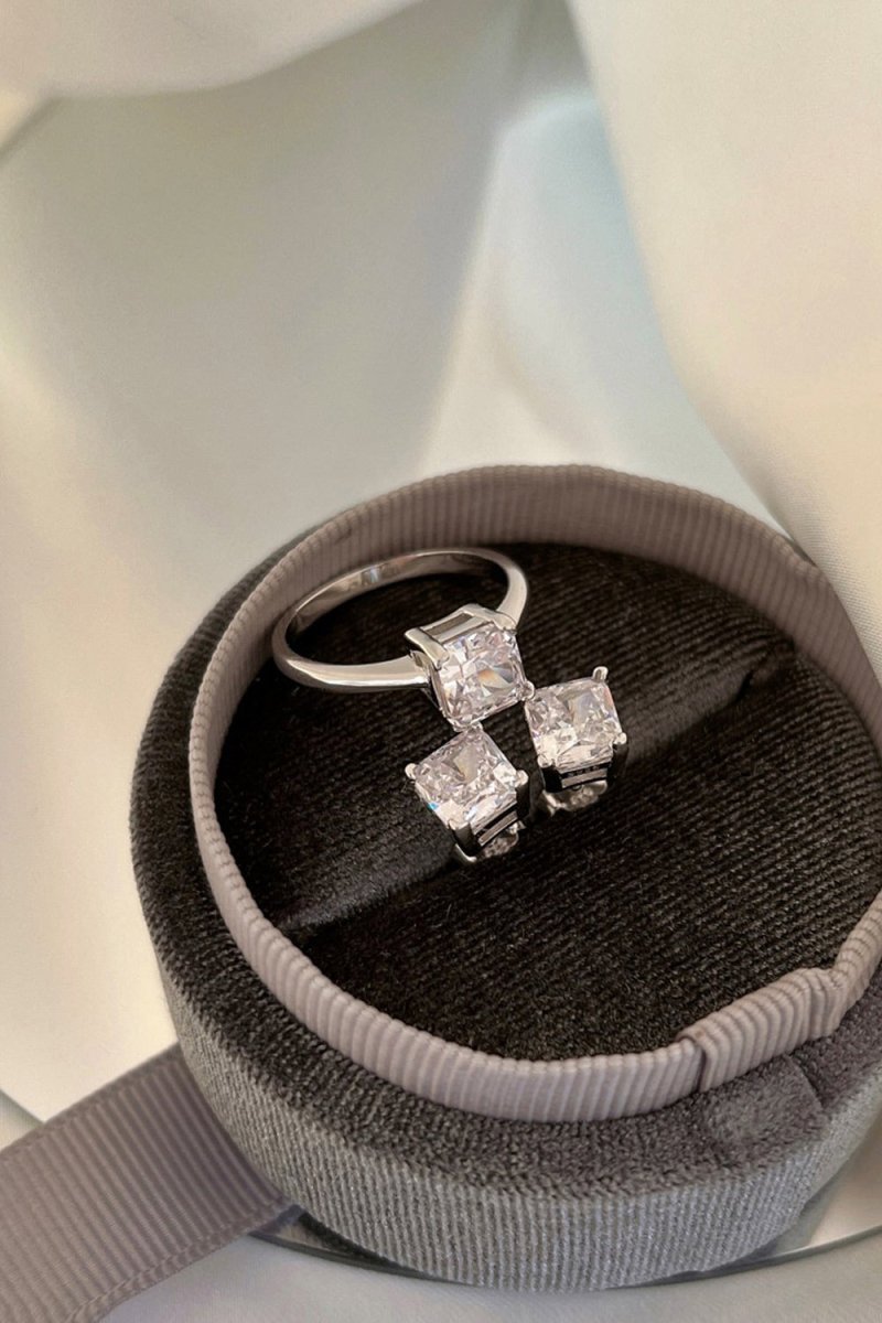 Sterling Silver Simple Square Zircon Ring - KissProm