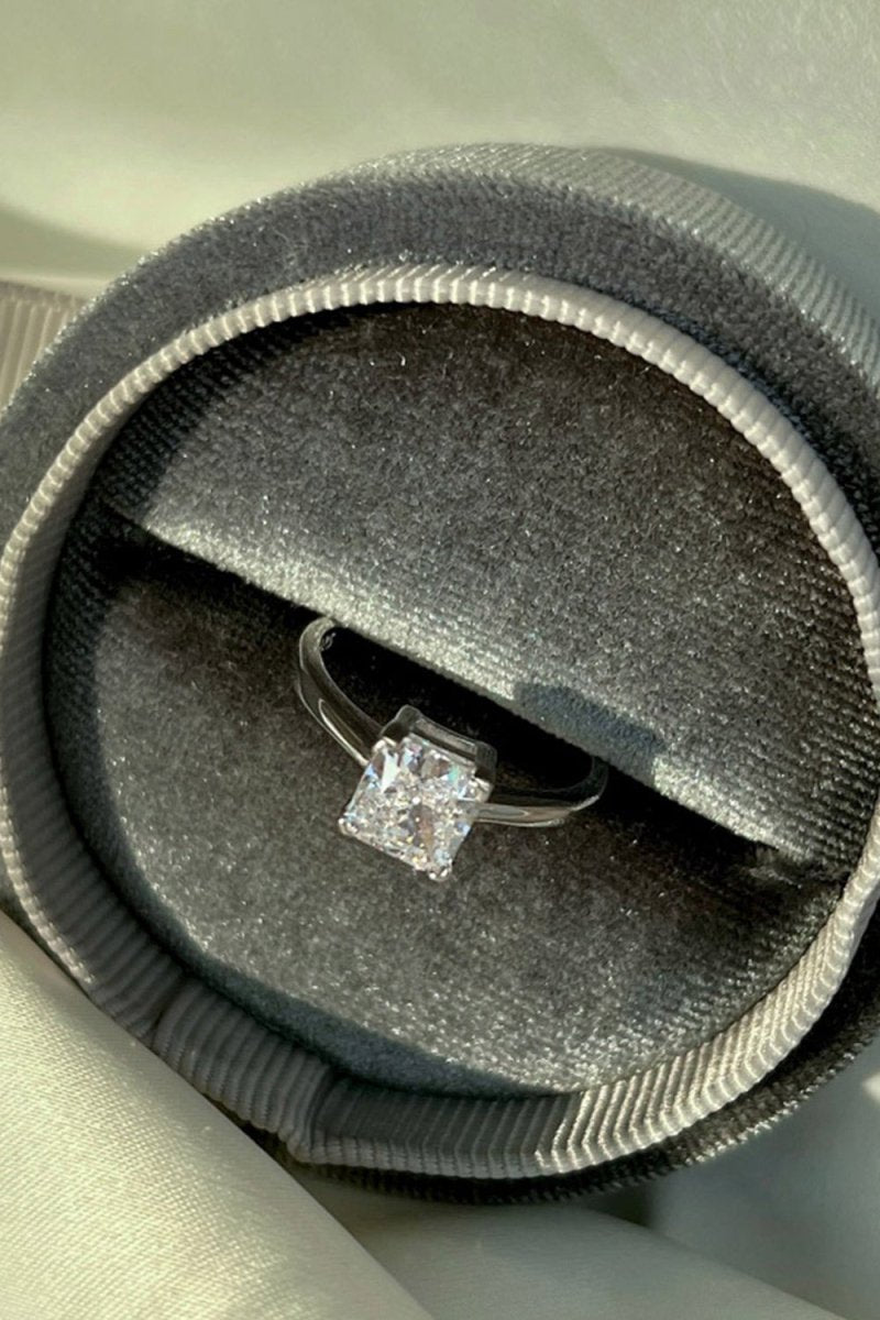 Sterling Silver Simple Square Zircon Ring - KissProm