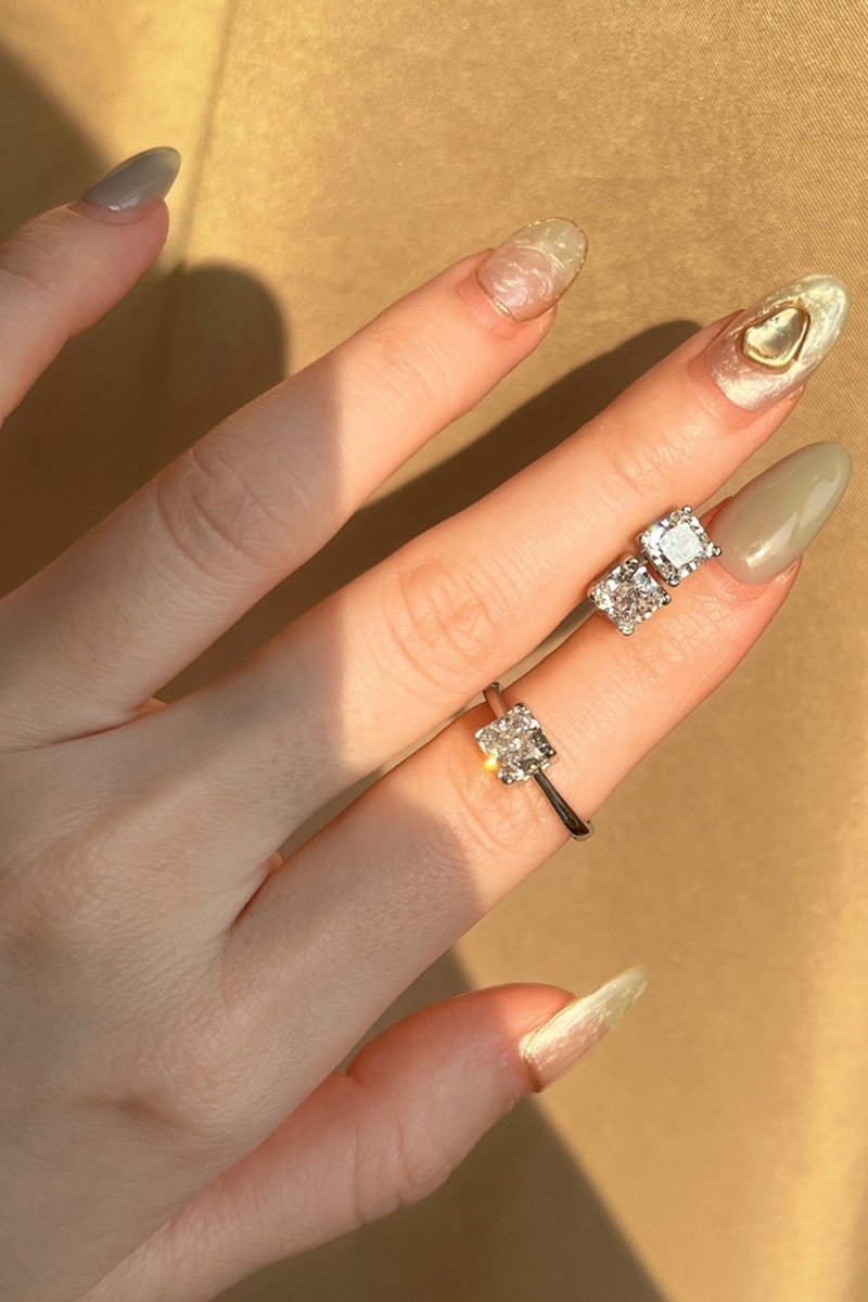 Sterling Silver Simple Square Zircon Ring - KissProm