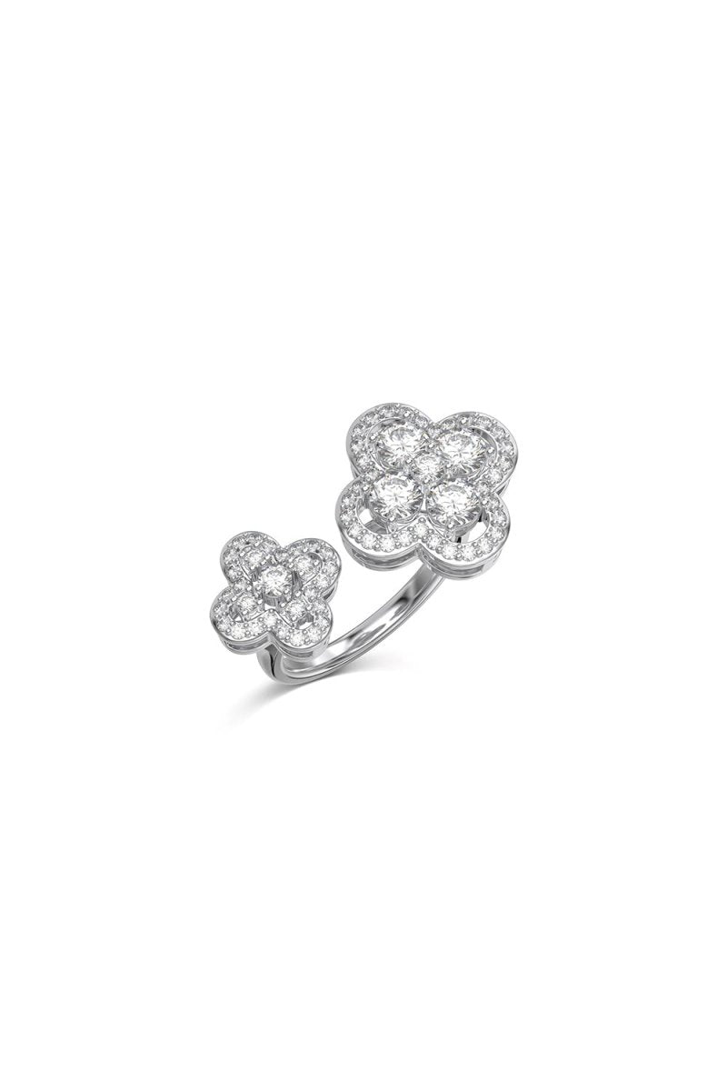 Sterling Silver Sparkling Four Leaf Clover Adjustable Open Ring - KissProm