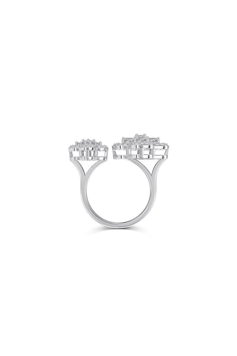 Sterling Silver Sparkling Four Leaf Clover Adjustable Open Ring - KissProm