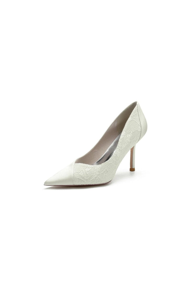 Stiletto Pointy Heels Lace Wedding Shoes - KissProm