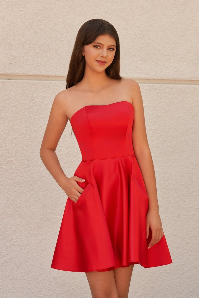 Lisa |A-Line Strapless Satin Homecoming Dress with Pockets