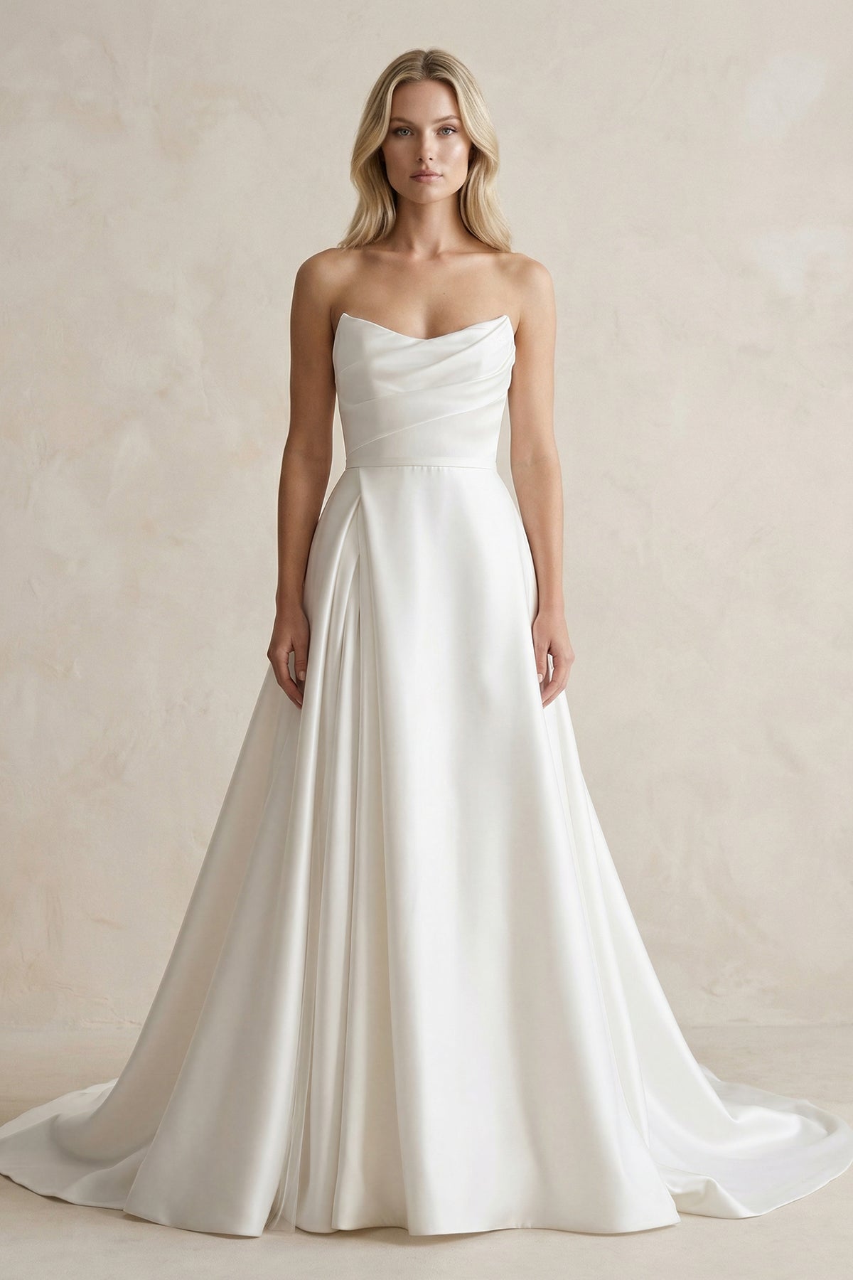 Elegant A-Line Strapless Satin Wedding Dresses