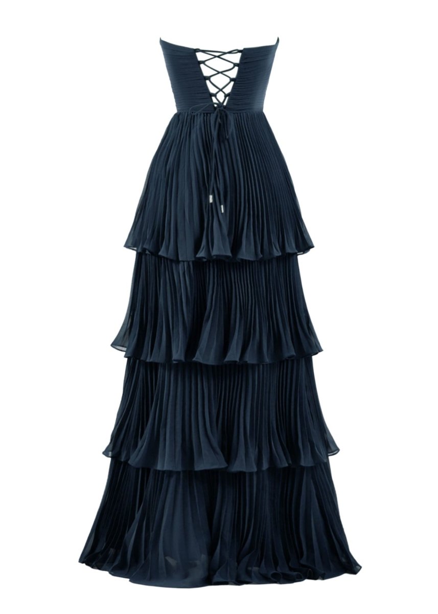 Khalani | Strapless Emerald Green Ruffle Multi-Layer Long Prom Dress