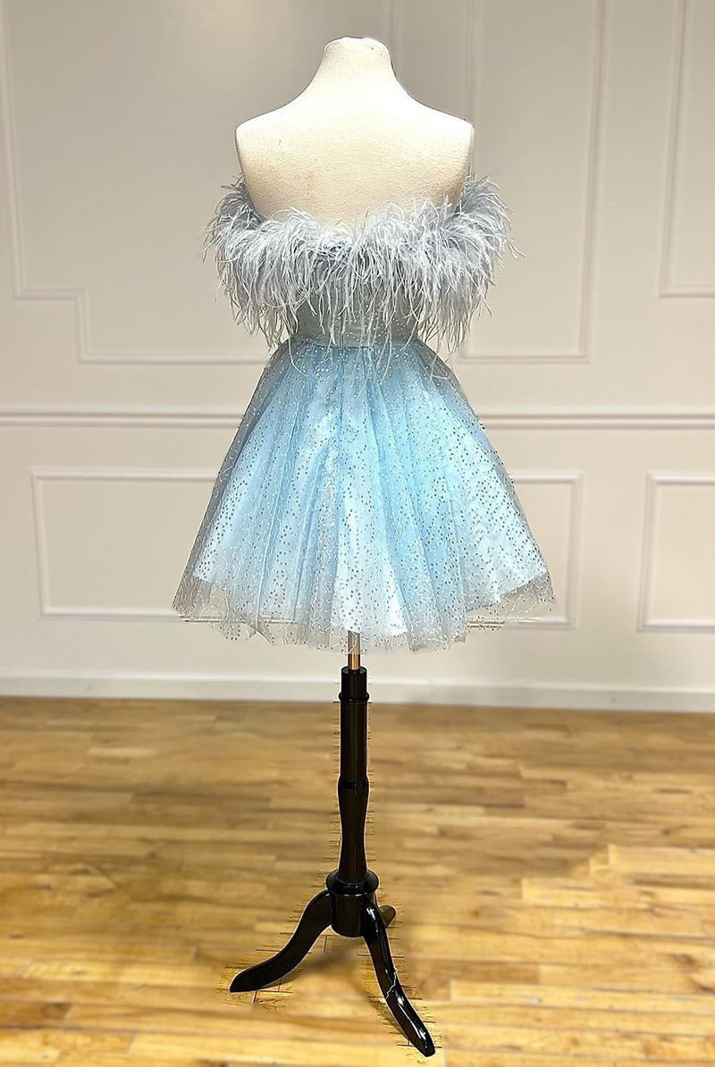 Strapless Feather A-line Cute Homecoming Dress