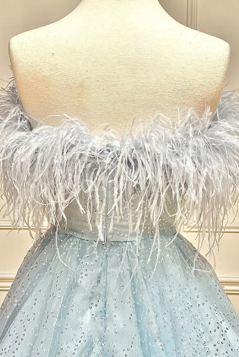 Strapless Feather A-line Cute Homecoming Dress