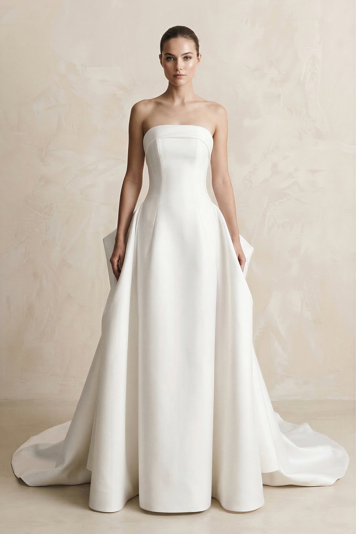 KissProm Strapless Satin A-Line Wedding Dress in White, White / 20